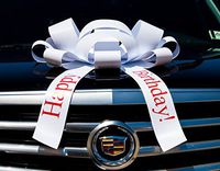 CarBowz Big White Car Bow, Happy Birthday Bow, Giant 30" Bow, Non Scratch Magnet, Weather Resistant Vinyl