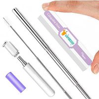 Reusable Collapsible Straws, CAPMESSO Portable Metal Straws Stainless Steel Drinking Straws Premium Food-Grade Foldable Straw with Silicone Tip & Cleaning Brush & Aluminum Case& Keyring
