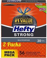 Hefty Strong Multipurpose Large Trash Bags, 30 Gallon, 56 Count (Pack of 2)