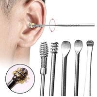 Kukakoo'Household Hand Tool， 5Pcs Stainless Steel Spiral Ear Picks Spoon Wax Removal Cleaner Tool with Box - 5pcs