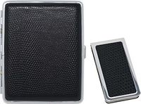 Lizard Print Black Leather Money Clip + Matching (100s) Nickle-Plated Metal Cigarette Herbal Cigarette Cigar Tobacco Carrying Stash Storage Case