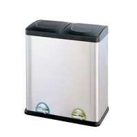 Organize It All 4904W-1 Dual Compartment Step-On Recycling Bin Trash Can, 16-Gallon, Silver, Black