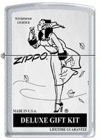 Zippo Windy Girl"Deluxe Gift Kit" Satin Chrome Windproof Lighter Rare