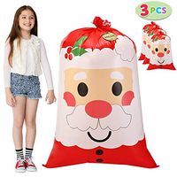 3 PCs Jumbo Holiday Santa Gift Bag 56”x36” with Gift Tags for Christmas Season, Holiday Gift Giving, Holiday Presents, Giant Gifts Decorations.