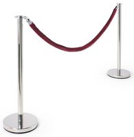 Stanchion Set - Two 39 Inch Polished Chrome Stanchion Posts with a 78 Inch Burgundy Velvet Rope w/Polished Chrome Hooks - Crowd Control Stanchions