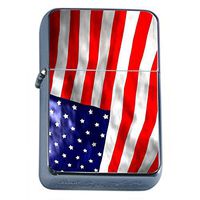American Flag USA Flip Top Oil Lighter S12 Smoking Cigarette Smoker Includes Silver Case