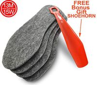 Felt insoles, unisex size 13M and 15W, man, woman, soft insoles, warm foot inserts, dry insoles, winter boot insoles, 4 mm thick footwear support, natural gray 2 pairs pack, FREE shoehorn gift, 803248