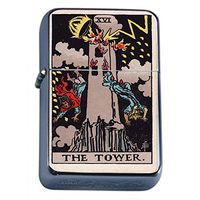 Tarot Card The Tower Flip Top Oil Lighter S18 Smoking Cigarette Smoker Includes Silver Case