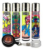 Clipper Lighter"Hippie 6" Collection with Rolling Paper Depot Lighter Lasso- 5 Item Bundle
