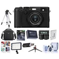 Fujifilm X100F 24.3MP Digital Camera, Fujinon 23mm f/2 Lens, Black - Bundle With 32GB SDHC Card, Camera Case, Spare Battery, Tripod, Dual Charger, Video Light, Cleaning Kit, Software Package, And More
