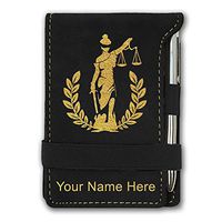 Mini Notepad, Lady Justice, Personalized Engraving Included (Black)