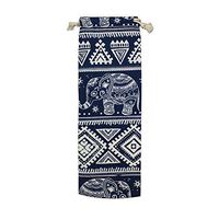 BESTONZON 5 Pcs Stainless Steel Straws Storage Bag Geometric and Elephant Shape Printed Reusable Drawstring Straw Carrying Pouch (10x30cm)