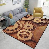 Industrial Print Rug, Inside The Clocks Theme Gears Mechanical Copper Device in Steampunk Style Print, Durable Rugs - Living, Dinning, Office, Rooms & Bedrrom, Hallway Carpet(2.5'x 9')Cinnamon