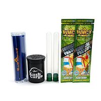 Bundle - 4 Items - Juicy Hemp Wraps Tropical Passion with Juicy Wrap Roller and KC Pop Top (8 Packs)