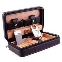 Smoking Set/Cigar Box Can Hold 4 Cigars Travel Portable Cigarette Box Men's Gift Box Cedar Wood Lining Leather Surface with Cigar Scissors Cigar Humidors Black Brown Mute (Color : Black)