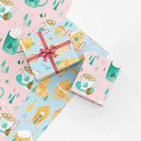 Cozy Cocoa Drinks and Gingerbread Houses Christmas Gift Wrap Collection, 8 Rolled Sheets of Watercolor Wrapping Paper, Made in America by REVEL & Co