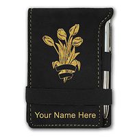 Mini Notepad, Tulips, Personalized Engraving Included (Black)