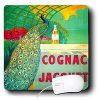 3dRose LLC 8 x 8 x 0.25 Inches Mouse Pad, French Vintage Alcohol Ad with Peacock (mp_162463_1)