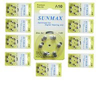 Sunmax 60 X Hearing Aid Batteries A10 10A Za10 10 Pr70