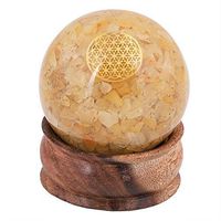 Crocon Gemstone Orgone Sphere Ball with Healing Symbols for Crystal Energy Generator Chakra Stone Balancing Reiki Healing Cleansing Home Office Decor (Yellow Aventurine (Flower of Life Symbol))