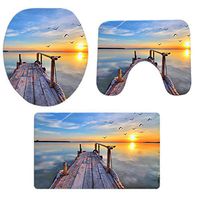 Christmas Winter Pgojuni Bathroom Non-Slip Pedestal Rug + Lid Toilet Cover + Bath Mat Set 3PCS (P)