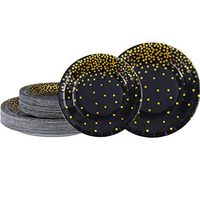 Aneco 60 Pieces 7 Inch 9 Inch Black Bronzing Disposable Paper Plates Dinnerware Plates Gold Foil Polka Dot Plates for Party Graduation Wedding Anniversary Birthday (black)