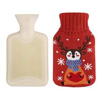 Classic Rubber Hot Water Bottle and Cute Animal Embroidery Knit Cover 1 Liter Hot Bag Handwarmer Ease Aches and Pains Aid Comfort Sleep Hot and Cold Therapy