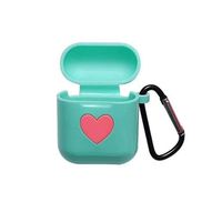 Sikye Premium Silicone Case Full Protective Cover Skin for Airpods Case - Anti-Lost Carabiner, Heart Design,Velantine's Gift for Her (Green)