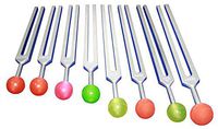 Radical Chakra and Soul 8 Tuning Forks with Rubber Balls - Security Sexual Ego Love Trust Emotions - Meaning of Life - Balancing of Chakras with Striker & Pouch