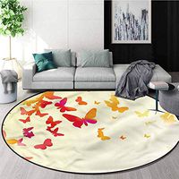 RUGSMAT Spring Round Rug,Silhouette of Butterflies Non-Skid Bath Mat Living Room/Bedroom Carpet Diameter-35
