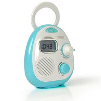 Waterproof Wireless Bluetooth Shower Speaker - Mini Portable Hanging Bathroom AM FM Radio System w/ Water Resistant Housing Case, Digital Alarm Clock, LCD Screen, Battery Operated - Pyle PSR16BT(Aqua)