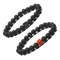 2PCS Black Lava Stone Cube Turquoise Reiki Bracelet Relationship Bead Essential Oil Diffuser Elastic Handmade Yoga Bangle