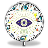 Pill Case Pocket, Round Stainless Medicine Tablet Pill case for Man Small, Compact 3 Compartment Pill Box for Travelling - Evil Eyes