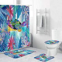Naiflowers Shower Curtain Sets 4 Piece, Sea Turtle Shower Curtain & Toilet Mat & Toilet Lid Cover & Non-Slip Rugs for Bathroom Tub Entry Living Room, Washable Bath Tub Curtain Set