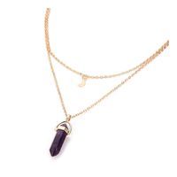 Women's Pendant Necklace Gemstone Charm Hexagon Crystal Marble Statement Layer Clavicle Chain Jewelry Fashion Accessory (Amethyst)