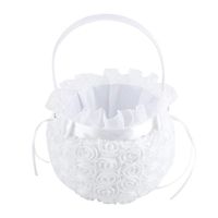 GLOGLOW Wedding Flower Girl Basket White Elegant Rose Romantic Bowknot Lace Satin Wedding Ceremony Party Decoration