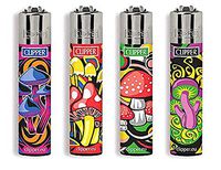 Clipper Groovy Psychedelic Mushrooms Refillable Lighters Lot of 4