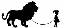 Girl Walking Lion - Vinyl 5.5" Wide (Color: Black) Decal Laptop Tablet Skateboard car Windows Stickers