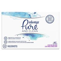 Always Pure & Clean, Ultra Thin Feminine Pads for Women, Long, Super Absorbency, with Wings, Unscented, 22 Count- Pack of 3 (66 Count Total)