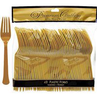 ELEGANI Christmas Holiday Theme Party Supplies Tableware;Gold Premium Plastic Forks (2X Pack of 48ct Each)
