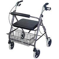 DMI Rollator Walker with Extra Wide Seat and Backrest, Adjustable Handle Height, Removable Storage Basket and a Durable Lightweight Frame that Easily Folds while Supporting up to 375 pounds, Titanium