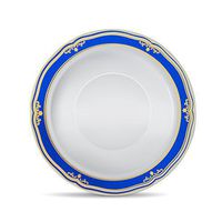 [10 Count - 12oz Bowls] Laura Stein Designer Tableware Premium Heavyweight Plastic White Soup Bowl With Blue & Gold Border Plastic Party & Wedding Plate Cobalt Blue Series Disposable Dishes