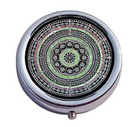 Joyce Starry Mandala Blue Green Pink Pattern Pill Box for Purse - 2 Compartment Medicine Case, am/pm Metal Mini Daily Pill Box Medicine Pill Box Organizer Round