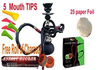 2 Hose Hookah Neon, Two Styles to Choose from 12" Height, Cute Shape Comes with Instant Charcoal, 5 Mouth Tips, 25 foil Paper + Apple Flavor (Style Cage, Black)