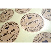 EORTA 600 PCS/50 Sheets Thank You Sticker Kraft Paper Label Round-Shaped Self-Adhesive Sealing Tags Handmade Packaging Seals for Party Bags, Wedding Favors, Snack/Cake Pouch, Brown
