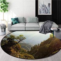 RUGSMAT Landscape Modern Washable Round Bath Mat,Forest Nepal Himalaya Mountains Sunlight Majestic Scenery Nature Photo Non-Slip Bathroom Soft Floor Mat Home Decor,Round-47 Inch Green Pale Yellow