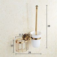 AiRobin-Continental Brass Antique Carved Green Diamond Decor Wall Mounted Toilet Brush Holder Bathroom Accessory