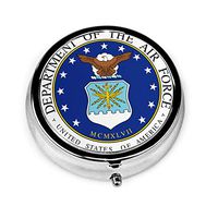 US Air Force Round Silver Pill Box Pocket 2 Inches Medicine Tablet Holder Organizer Case for Purse
