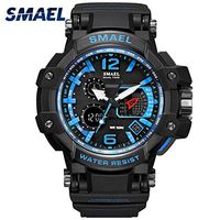 Psalmtrading SMAEL New Multi-Function Men’s/Women's Sports Analog Quartz Dual Display Waterproof Watches LED Backlight 1509 (Black+Blue)