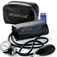White Coat Manual Blood Pressure Cuff - Deluxe Aneroid Sphygmomanometer with Bonus LED Penlight, Adult Sized Black Cuff and Carrying Case Included